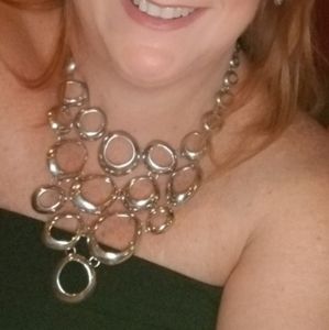 Large silver circles bib necklace